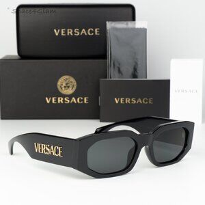 Versace Women Sunglasses Black Grey Rectangle VE4489U GB1/87 NEW AUTHENTIC